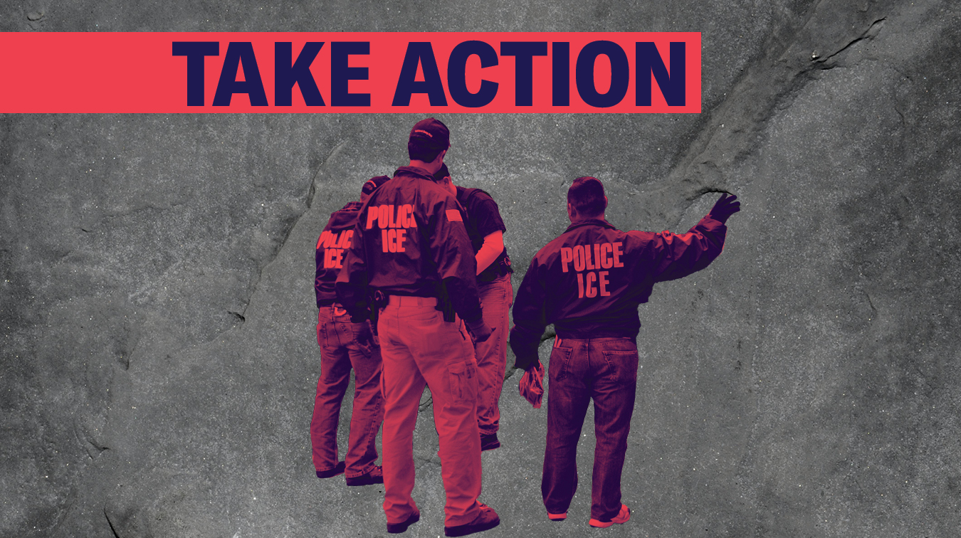 ICE agents and gray background