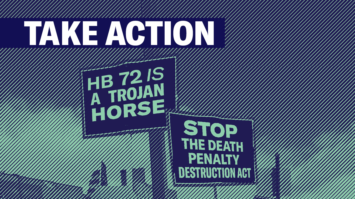 Take Action with image of signs saying HB 72 is a Trojan Horse