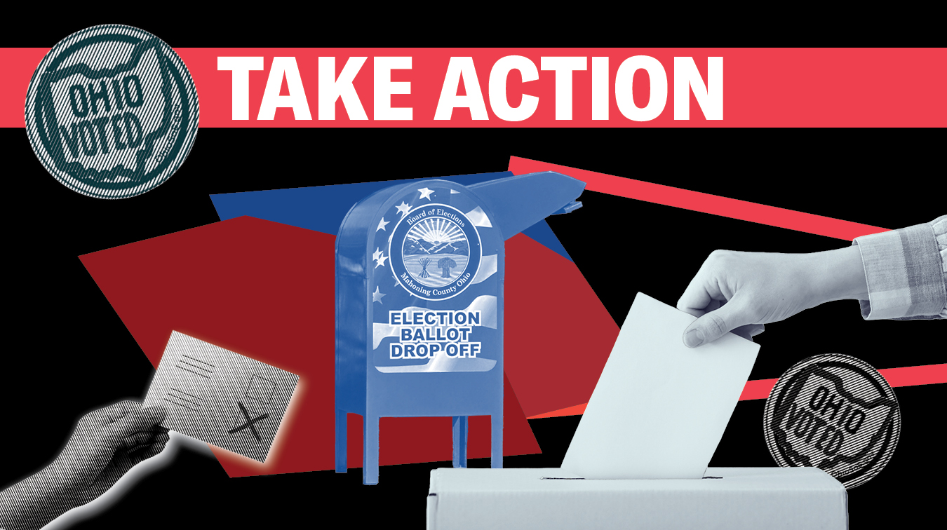 Hands putting envelopes into a mailbox and ballot box