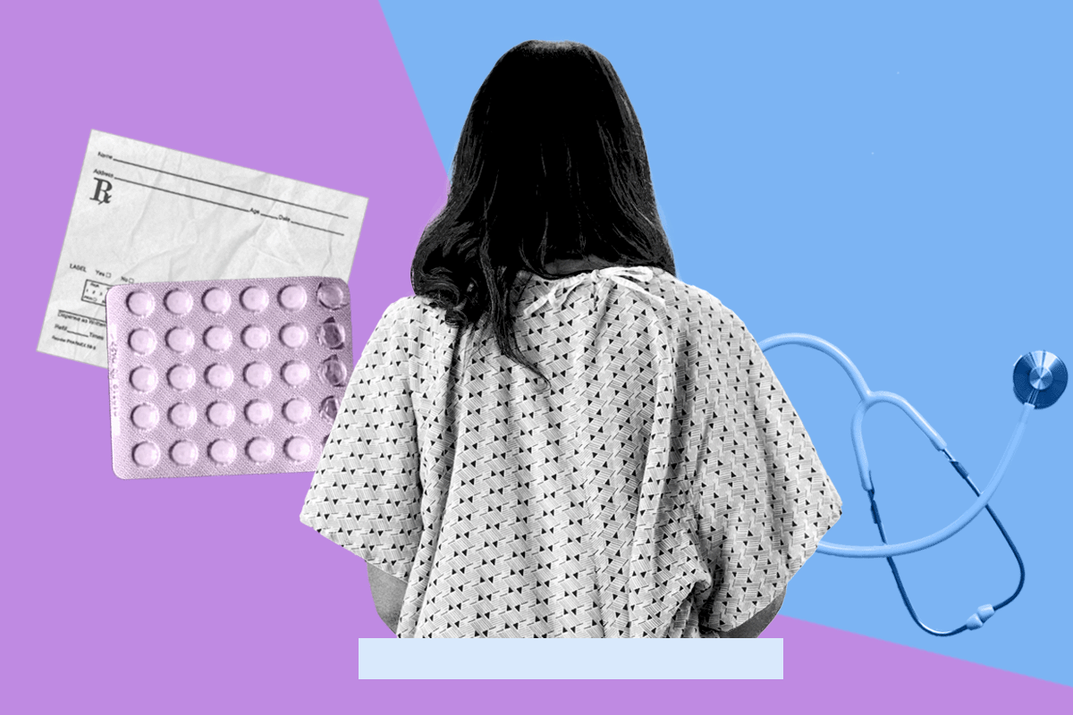 Collage of patient, prescription, stethoscope