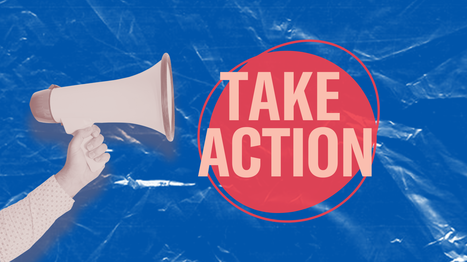 image with megaphone and text that says take action 