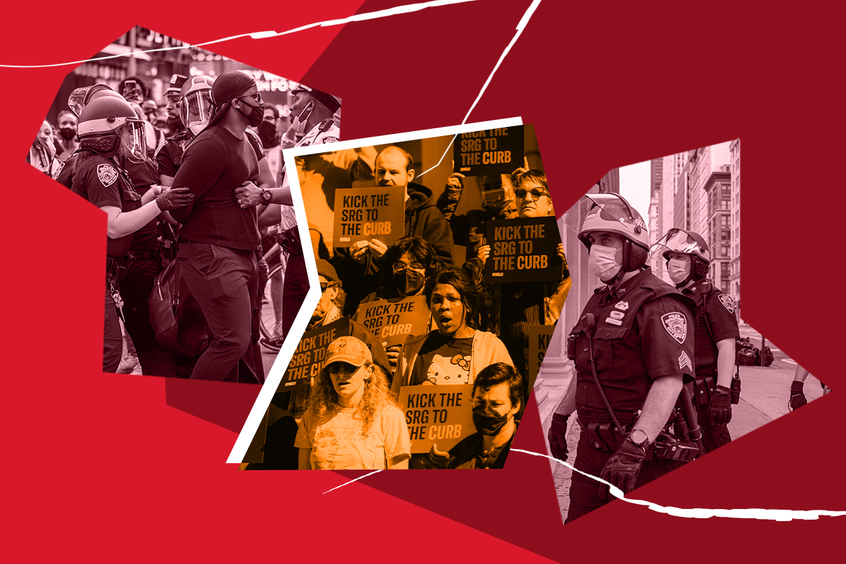 Collage of police, arrests, and protesters with signs